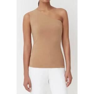 Cuyana One Shoulder Top Camel Brown Pima Cotton New